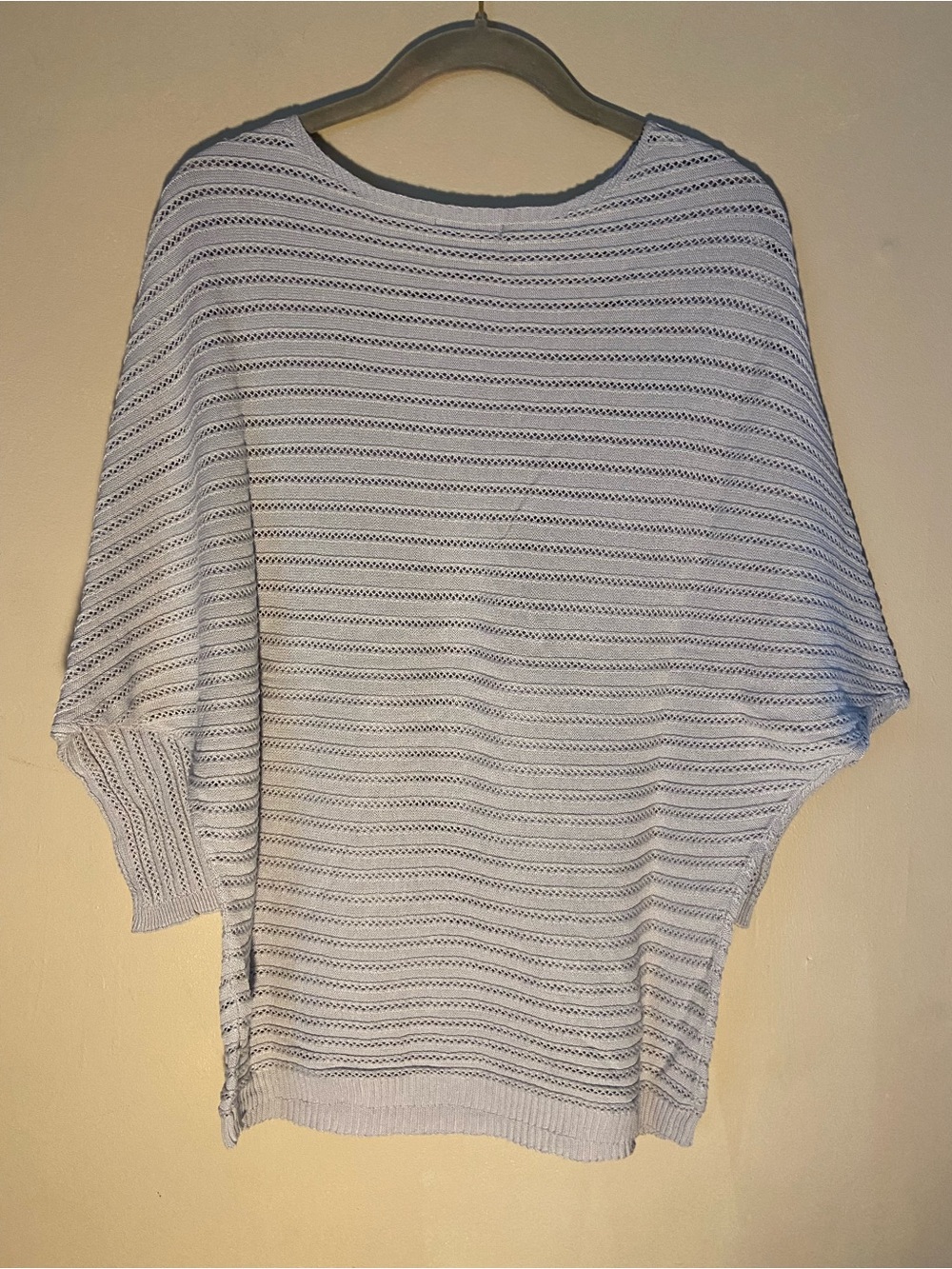 Light Gray Striped Open-Knit Women's Sweater